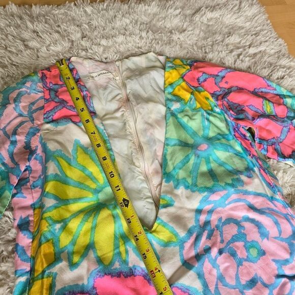 BH WRAGGE Vibrant Floral Long Sleeve Dress  Deep V Neck Size Medium Retro - Picture 10 of 15